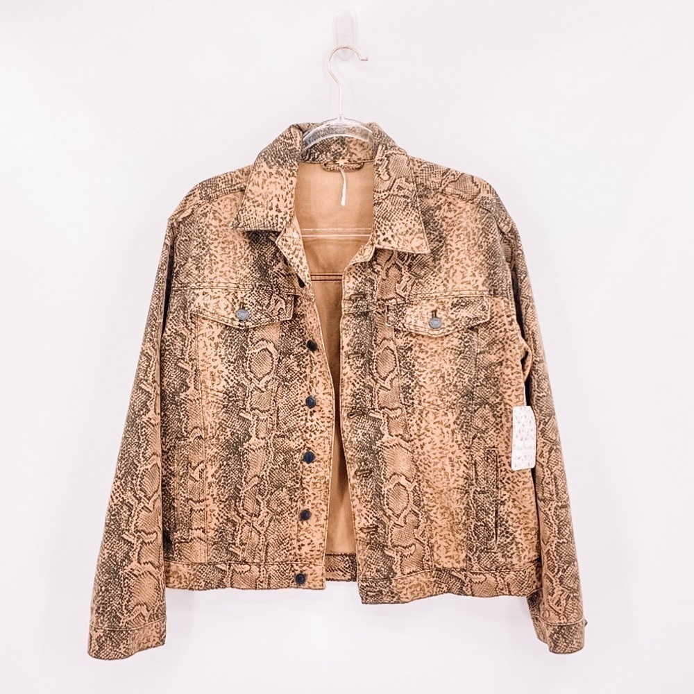 Free People Trucker Denim Jacket Womens size small snake print - Picture 1 of 13